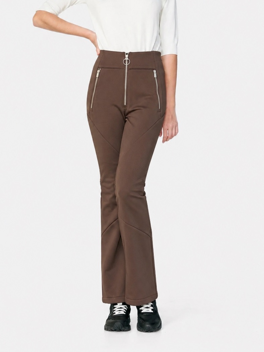 HOLDEN High Waisted Softshell Pants Brown Flare Ski Snow Winter Zip Leg. Size S